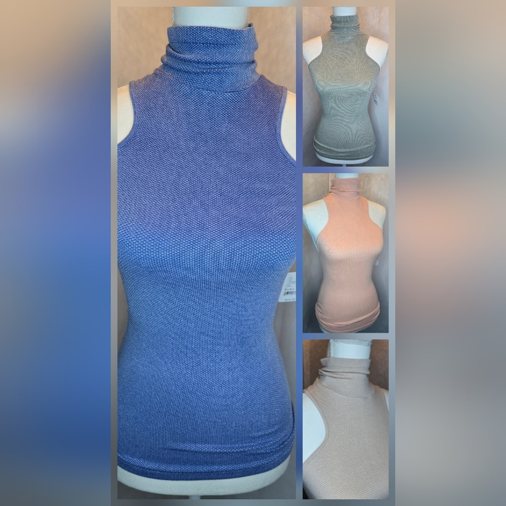 Free People Intimately Sleeveless Turtleneck Tops in Blue, Gray, Brown and Pink